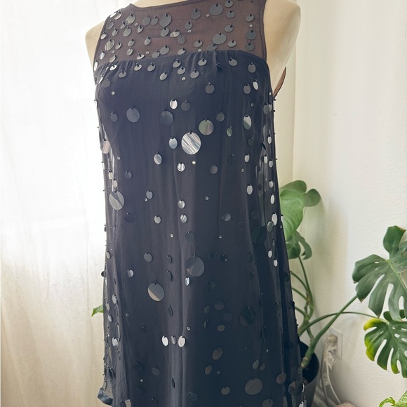 Nanette Lepore 100% Silk Sequins Sheer Top Emblished Black Cocktail Dress Sz 4 - Picture 4 of 9